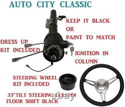 33 Tilt Steering Column Keyed Street/Hot Rod Black Floor Shift 3 Spoke Wheel