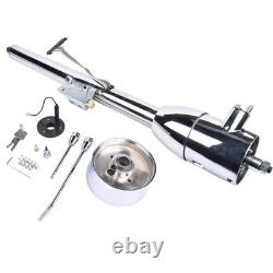 Chrome 32 GM Tilt Manual Style Steering Floor Mounted Column withAdapter & Key